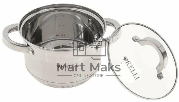 Набор посуды из нержавеющей стали со стеклянными крышками Kelli KL-4246 6 пред. 16 см -2,1; 18- см-2,9; 20 см-3,9 литра. 7-ми слойное капсульное дно. Индукция