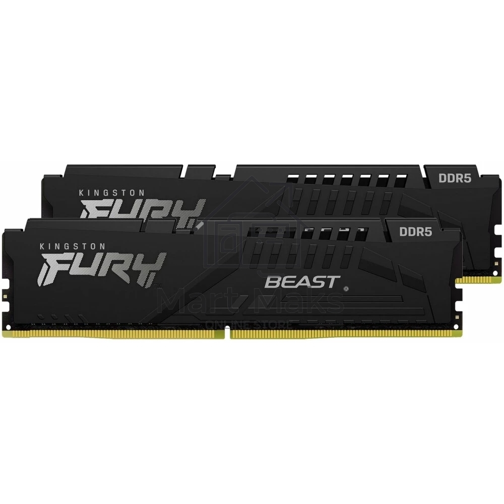 Оперативная память Kingston Fury Beast, DDR5, 32GB (2x16GB), 6000MHz, CL30, DIMM, с радиатором, черный