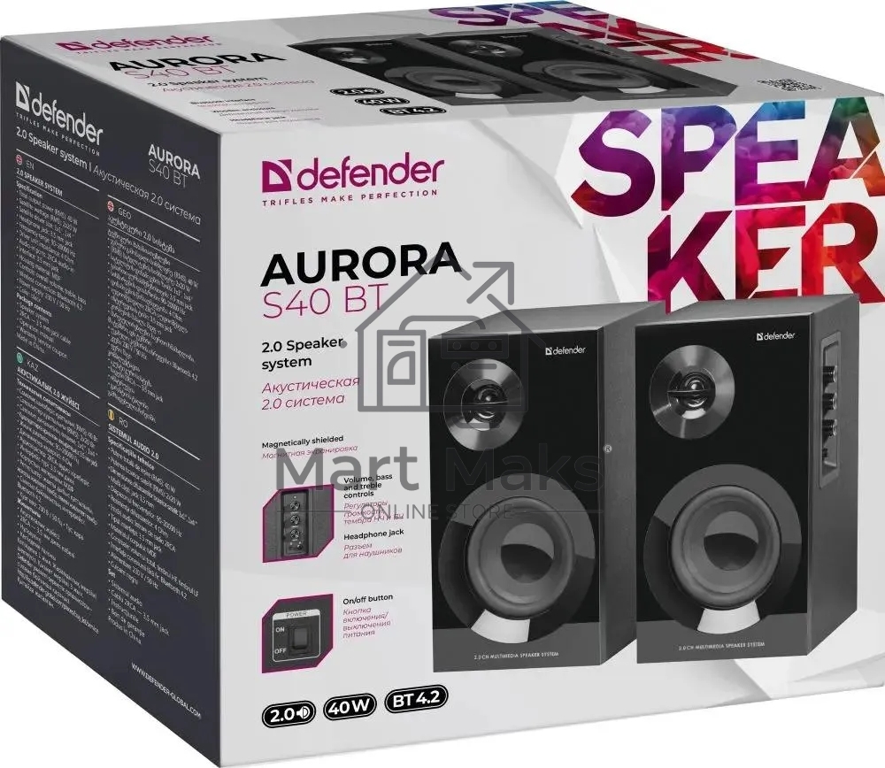 Колонки Defender Aurora S40 BT 2.0 40Вт, bluetooth, 220В