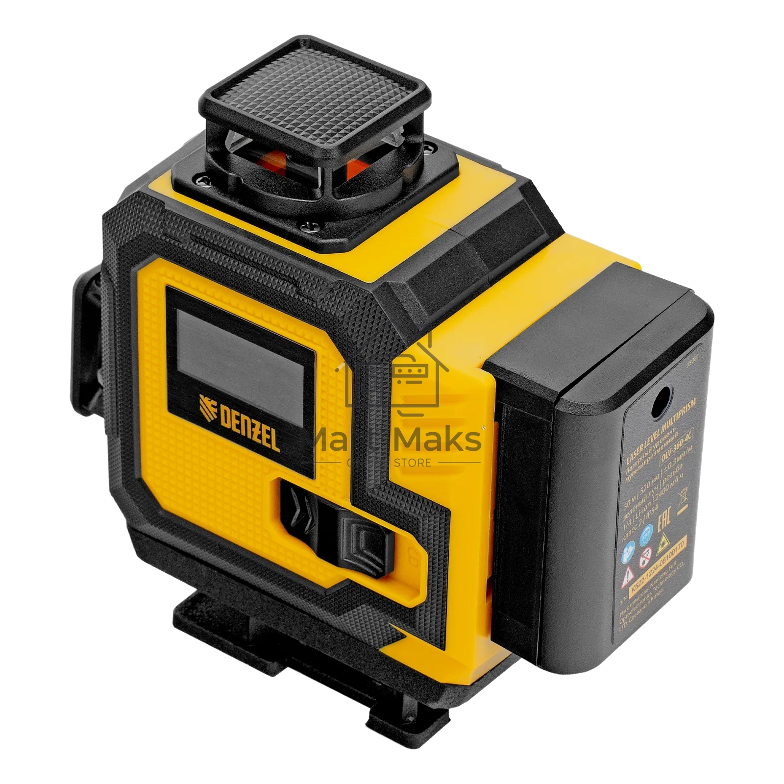 Лазерный уровень мультипризменный Denzel DLV 360-4T, 30 м, зеленый луч, Li-Ion 2,4 Aч, штатив