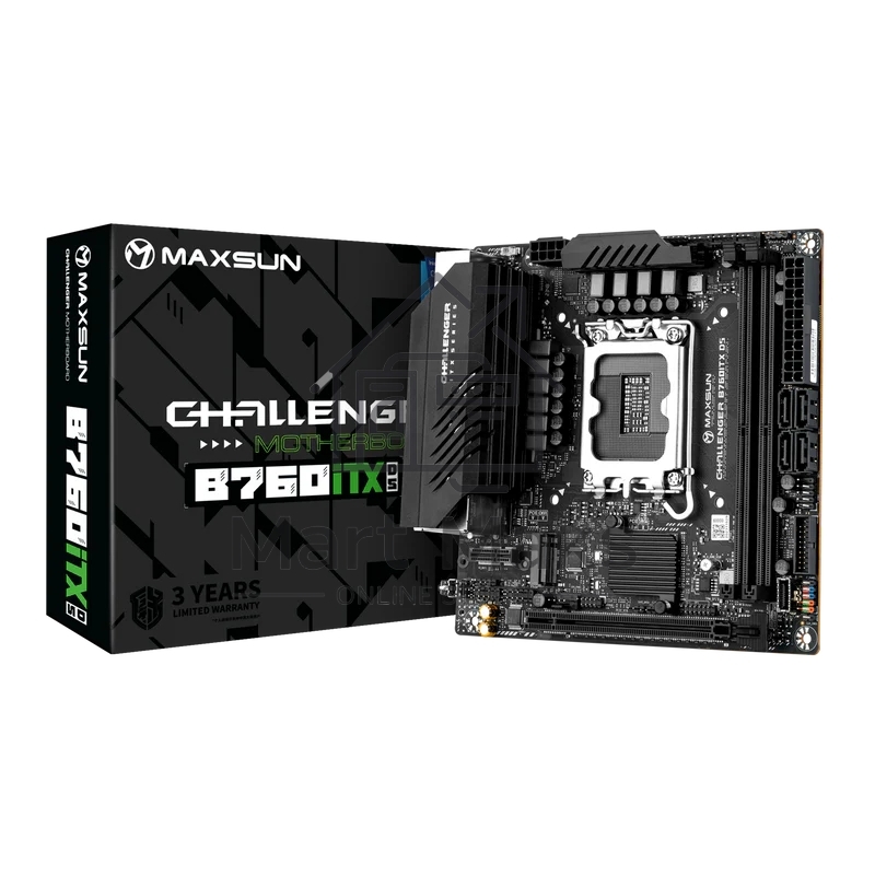 Материнская плата Maxsun Challenger B760ITX D5, LGA 1700, Intel B760, 2xDDR5, 4xSATA, 2xM.2, 1xPCIe 5.0 x16, 2xHDMI, 2xDP, 2x 2.5Gb LAN, 2xUSB 3.2 Gen 1, 4xUSB 2.0, 5.1, Mini-ITX