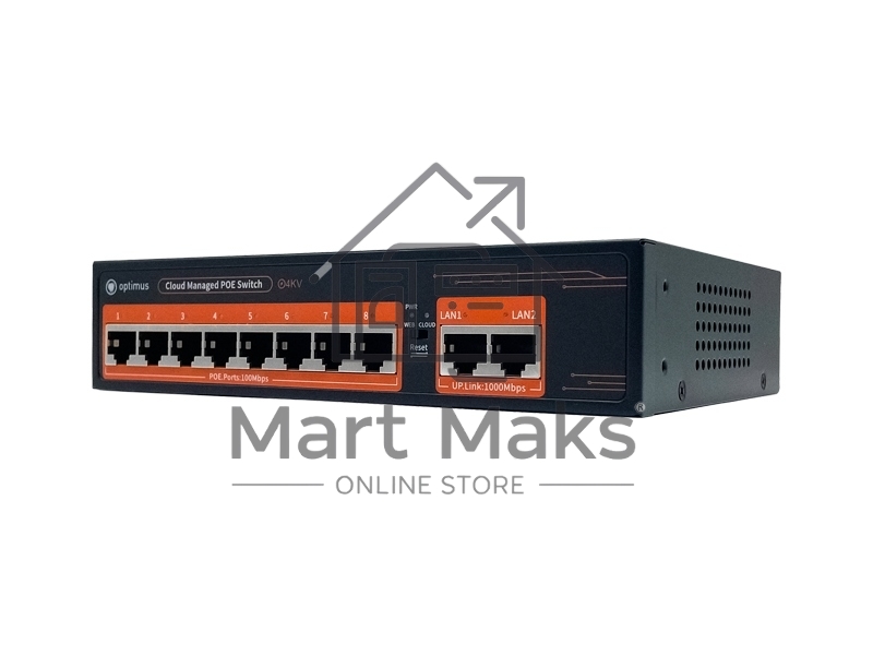 Коммутатор Optimus U1IC-8F/2G, 8×100 Мбит/с PoE+ + 2×1 Гбит/с Uplink, настраиваемый