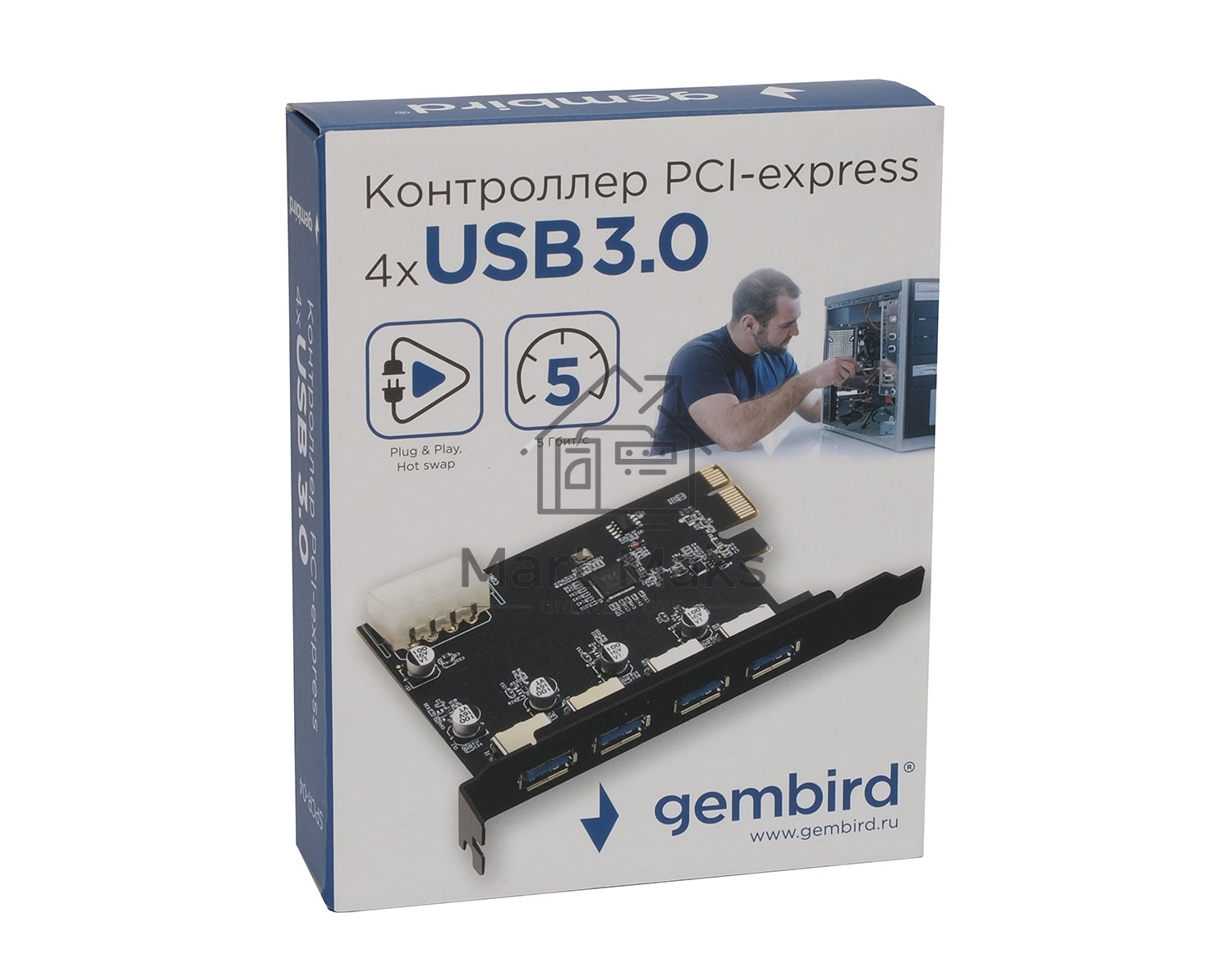 Контроллер USB 3.0 Gembird SPCR-04 в разъем PCI-e, 4xUSB-A