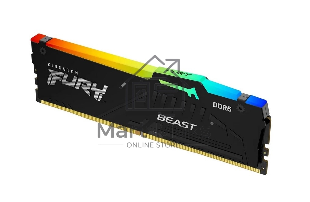Оперативная память Kingston Fury Beast, DDR5, 8GB (1x8GB), 6000MHz, CL36, DIMM, с радиатором, RGB, черный