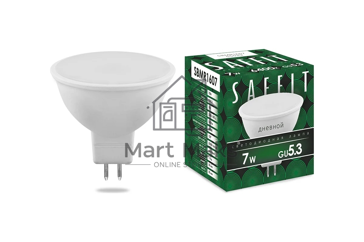 Лампа светодиодная SAFFIT SBMR1607 (55029) 7 вт 230в GU5.3 дневной