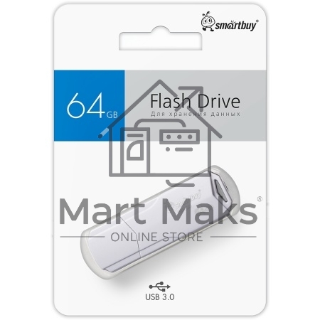 Флешка USB Smartbuy CLUE white (SB64GbCLU-W3), 64Gb, USB 3.0, R/W 70/25, белый