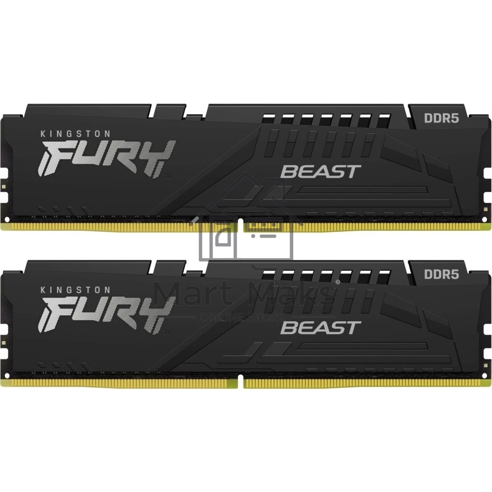 Оперативная память Kingston Fury Beast, DDR5, 32GB (2x16GB), 6000MHz, CL30, DIMM, с радиатором, черный
