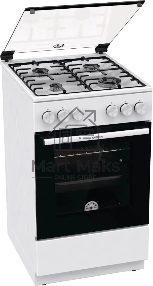 Плита газовая Gorenje GG5A10WH белый, конфорок 4 газовых, духовка 70 л, 50 см x 85 см x 59.4 см
