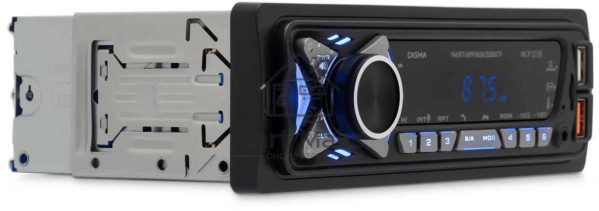 Автомагнитола Digma MCP-227B 1DIN 2x45Вт v5.0 USB 2.0 AUX 2 ПДУ