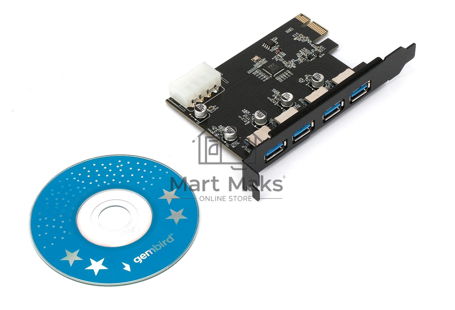 Контроллер USB 3.0 Gembird SPCR-04 в разъем PCI-e, 4xUSB-A