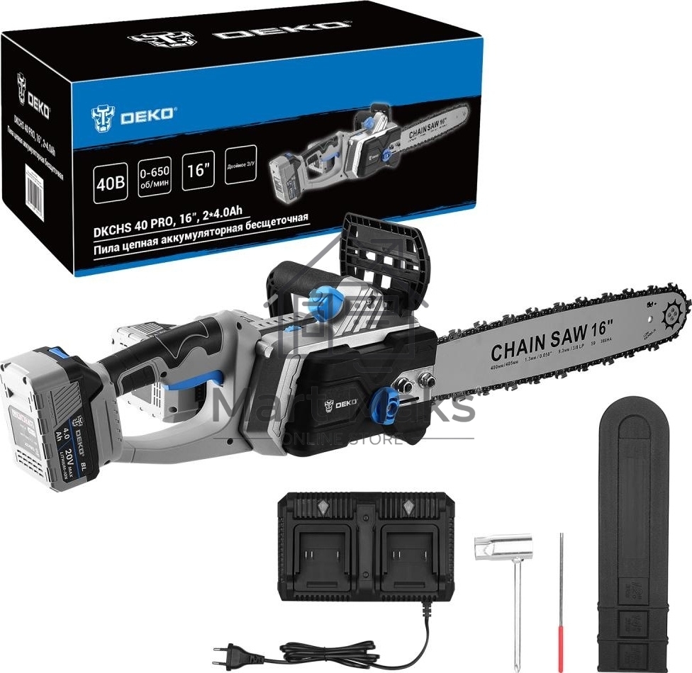 Пила цепная аккумуляторная бесщеточная DEKO DKCHS 40 PRO, 16