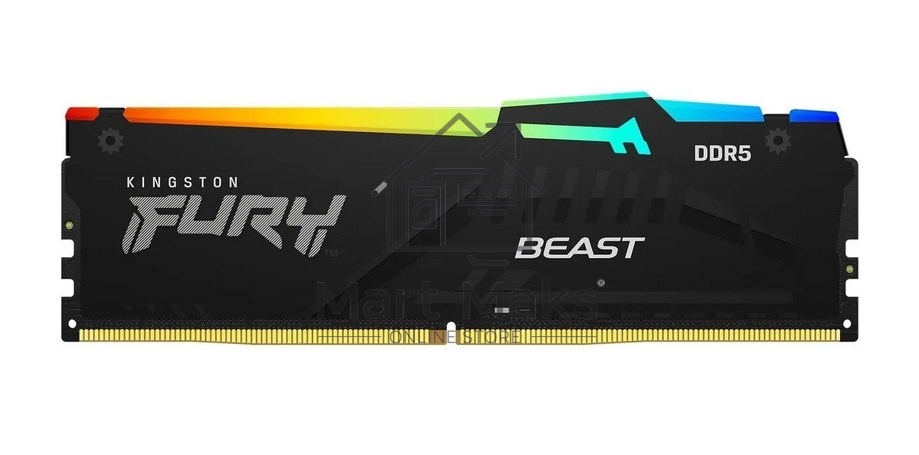 Оперативная память Kingston Fury Beast, DDR5, 8GB (1x8GB), 6000MHz, CL36, DIMM, с радиатором, RGB, черный