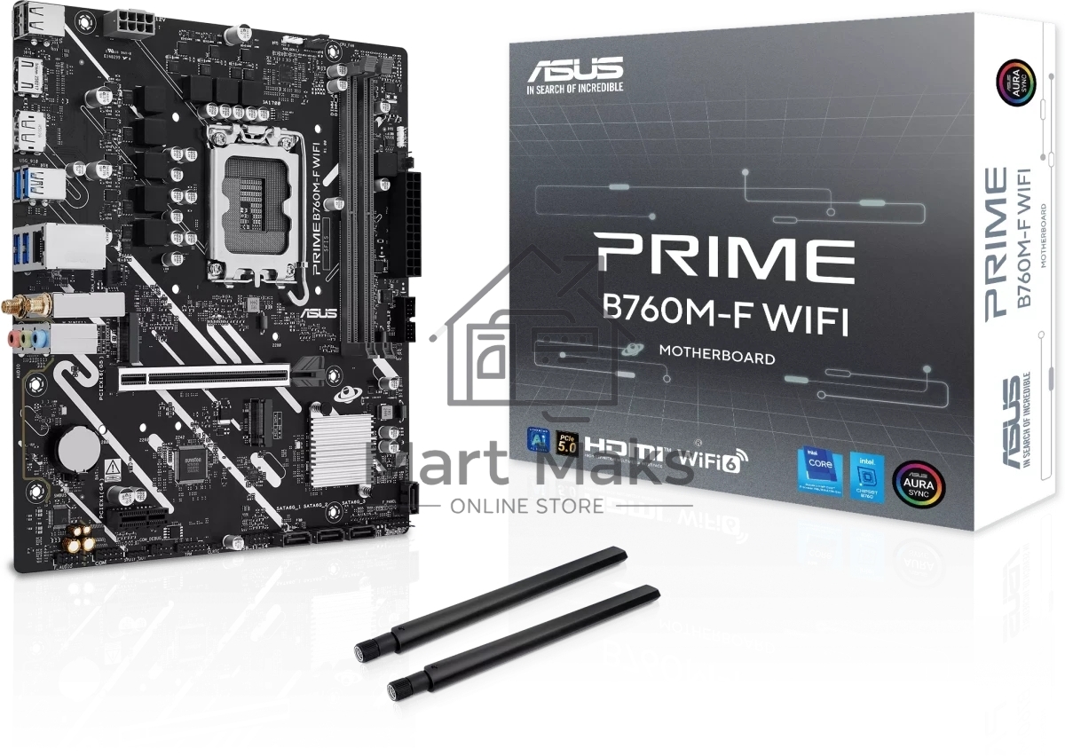 Материнская плата ASUS PRIME B760M-F WIFI, LGA 1700, Intel B760, 2xDDR5, 4xSATA, 2xM.2, 1xPCIe 5.0 x16, 1xPCIe 3.0 x1, 1xHDMI, 1xDP, 1x1Gb LAN, Wi-Fi 6, Bluetooth 5.3, 4xUSB-A 5Gbps, 2xUSB-A 2.0, 3x3.5 мм, 7.1, mATX