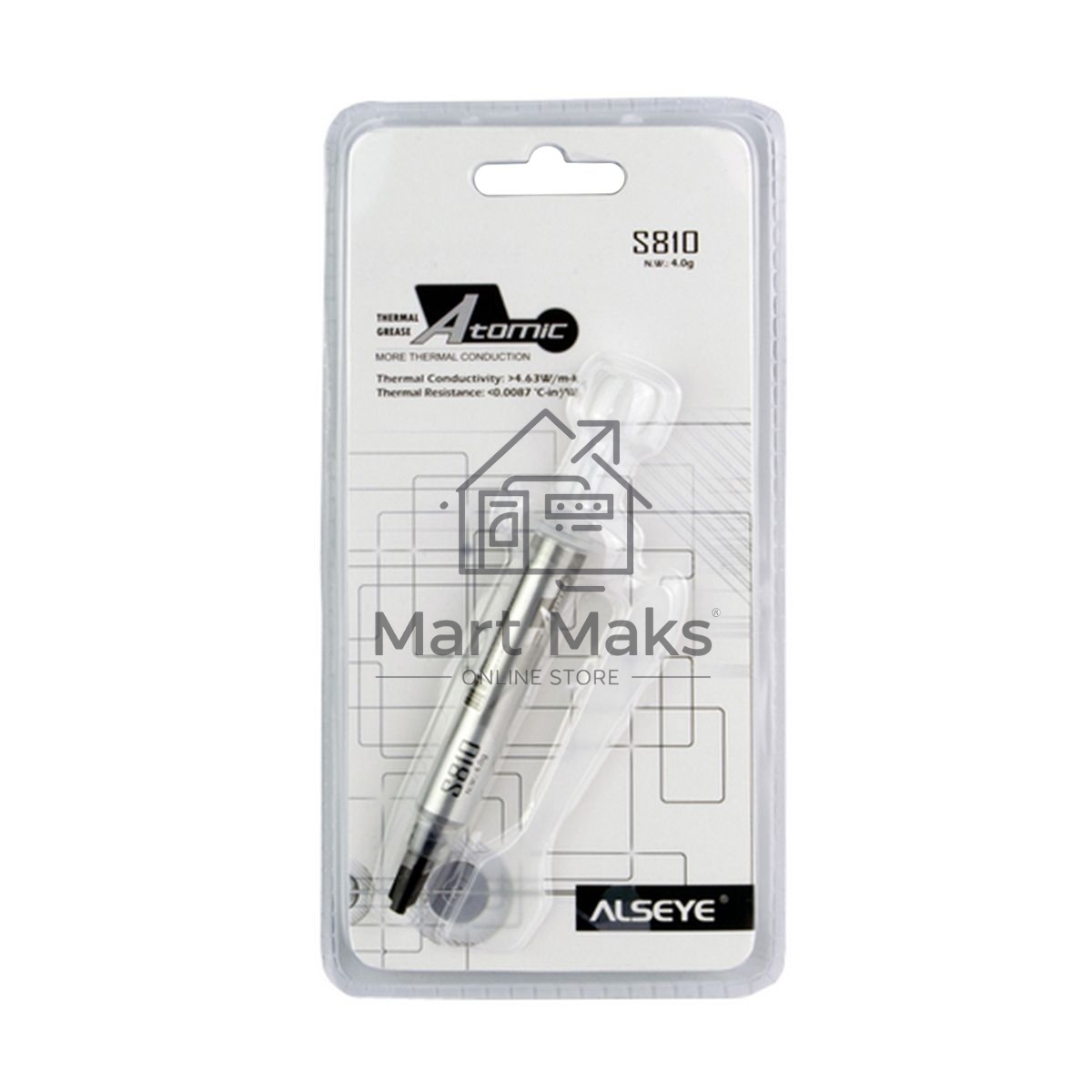 Термопаста ALSEYE S-810 Color: Grey Thermal Conductivity: >;4.63 W/m-K Thermal Impdedance: <;0.0087 ℃-in2/W Specific Gravity: >;3.15 Viscosity: 12500 Thixotropic Index: 280 ±10 1/10mm Moment Beared Temperature: -50-300℃ Operation Temperture: -30-280℃; sil