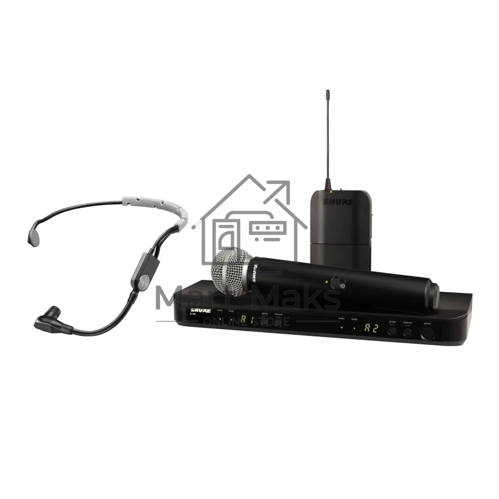 Микрофонная система SHURE BLX1288E/SM35-M17 беспроводная, двухканальная, с головным микрофоном SM35 и ручным передатчиком SM58, частота UHF 662-686 МГц