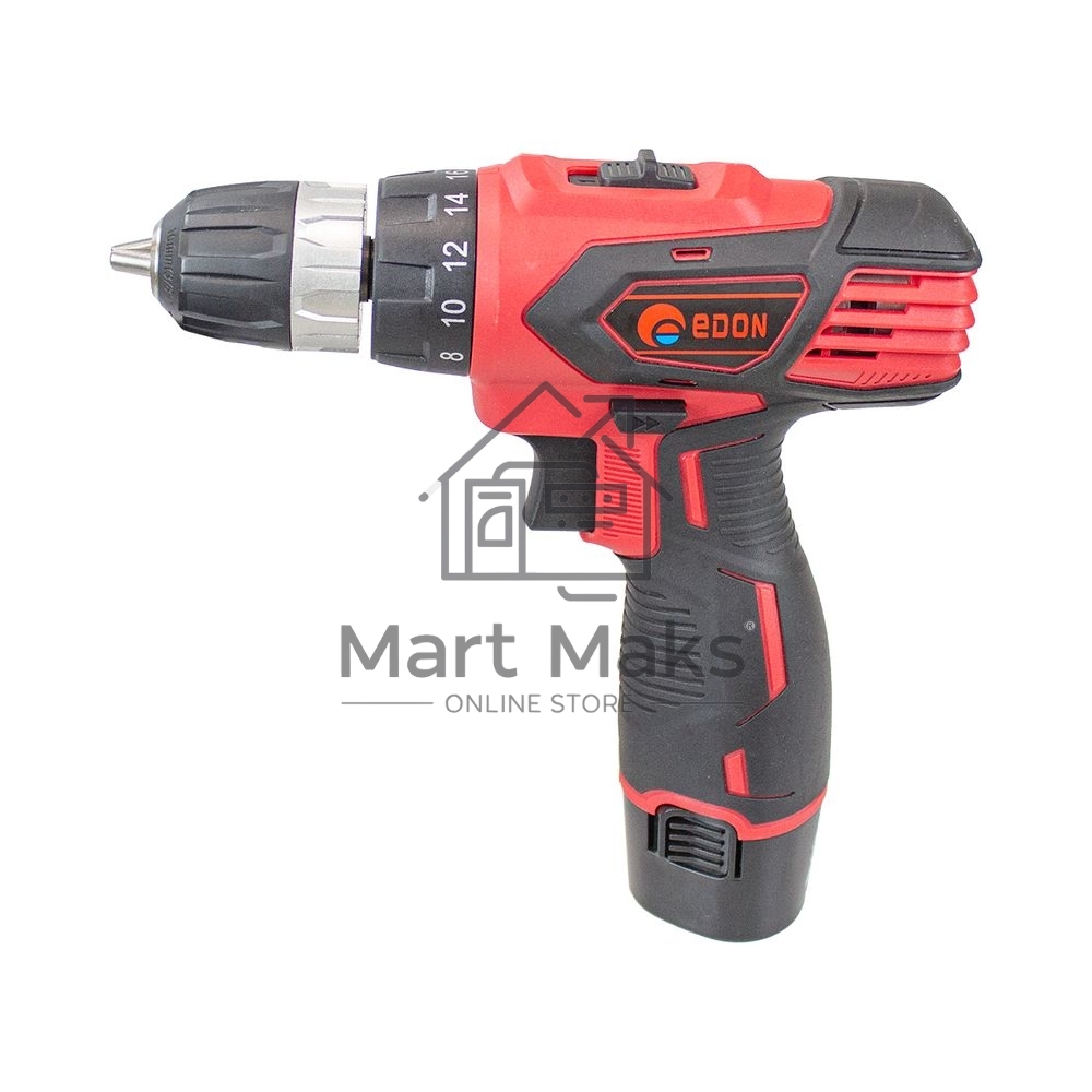 Дрель-шуруповерт аккумуляторная Edon AD-12CA, 12В, 2 АКБ, Кейс