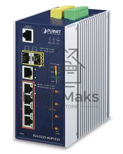 Коммутатор PLANET IGS-5225-4UP1T2S, 4×1 Гбит/с PoE++ + 1×1 Гбит/с + 2×2.5 Гбит/с SFP, управляемый