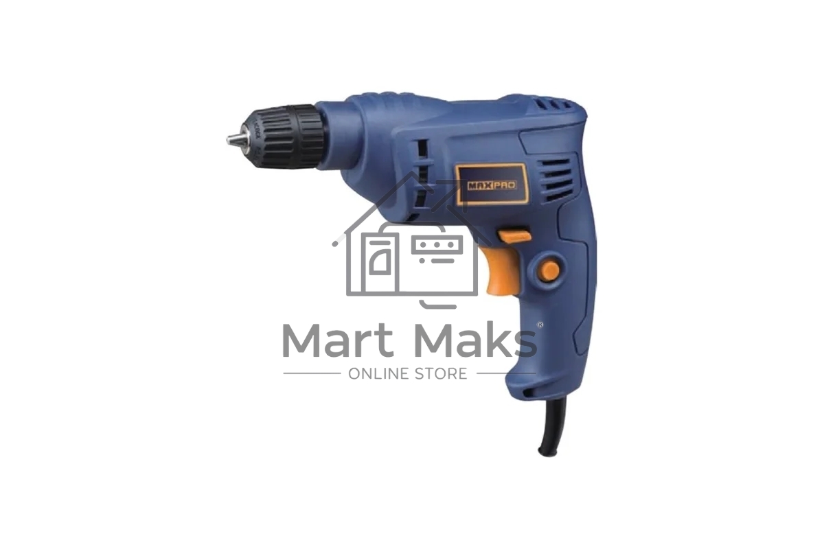 Дрель электрическая MAX-PRO 320 Вт, 0-4200об/мин, быстрозажимной патрон 0,6-6,5мм, 1 кг, резиновые вставки, кор.
