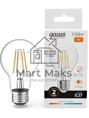 Лампа светодиодная филаментная Gauss Filament 9Вт цок.: E27 груша св. свеч. бел. теп. (упак.: 10 шт)