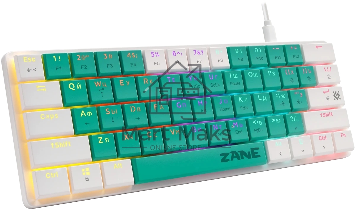Механическая клавиатура Defender Zane GK-089 RU,зелен/бел,61кн,1.5м,LowRed_1