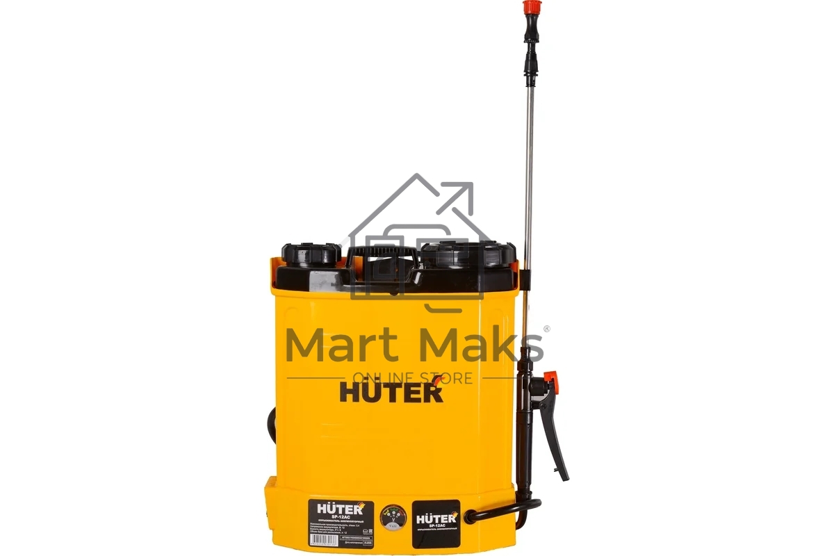 Опрыскиватель аккумуляторный Huter SP-12AC, аккумуляторный, ранцевый, 12л, желтый/черный