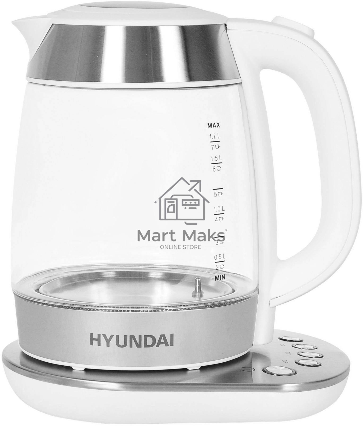 Чайник электрический Hyundai HYK-G4033 1.7л. 2200Вт белый/серебристый (корпус: стекло)