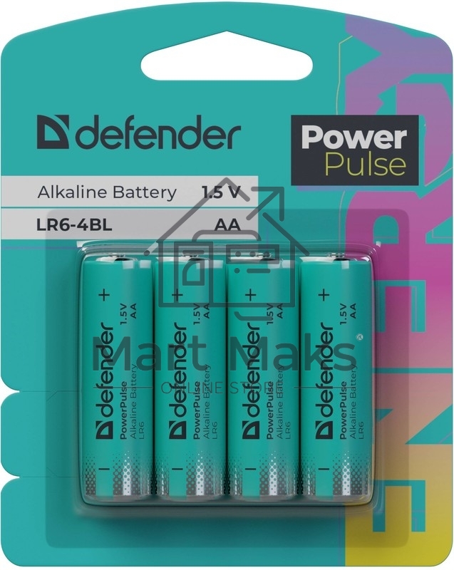 Батарейка алкалиновая Defender LR6-4BL АА, блистер, 4 шт., PowerPulse