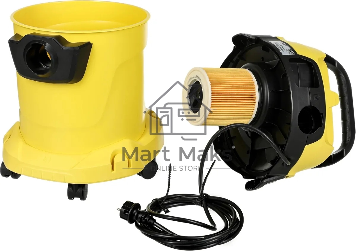 Строительный пылесос Karcher WD 3 P V-17/4/20 желтый, 1000 Вт, уборка сухая/сбор воды, пылесборник мешок/контейнер, 17 л