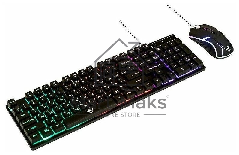 Комплект клавиатура+мышь Nakatomi KMG-2305U проводной, USB, 1600 DPI, черный