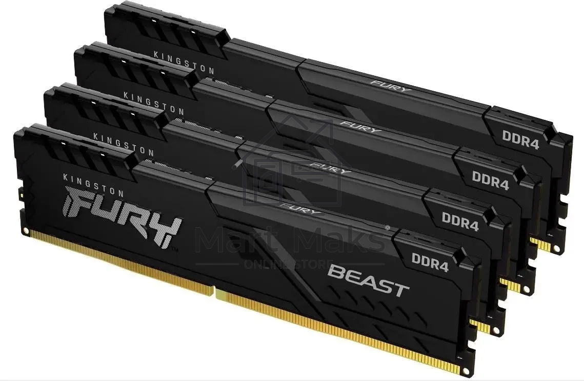Оперативная память Kingston Fury Beast, DDR4, 128GB (4x32 GB), 3600 MHz, CL18, DIMM, с радиатором, черный