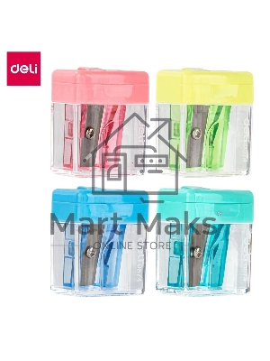 Точилка для карандашей ручная Deli E0574 Cubic, 1 отверстие, пластик, ассорти, дисплей
