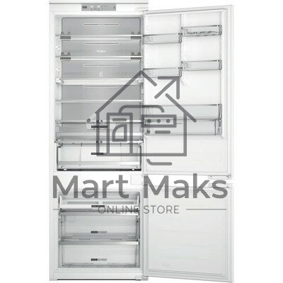 Холодильник встраиваемый Whirlpool WHSP70T241P 70 см, 193.5х54.3х69 см, 295/95 л, инверторный компрессор, автоматическая разморозка, зона свежести влажная, сенсорное управление, технология 6 SMYSL FreshControl, MultiFlow, FreezeControl, перенавешиваемые д