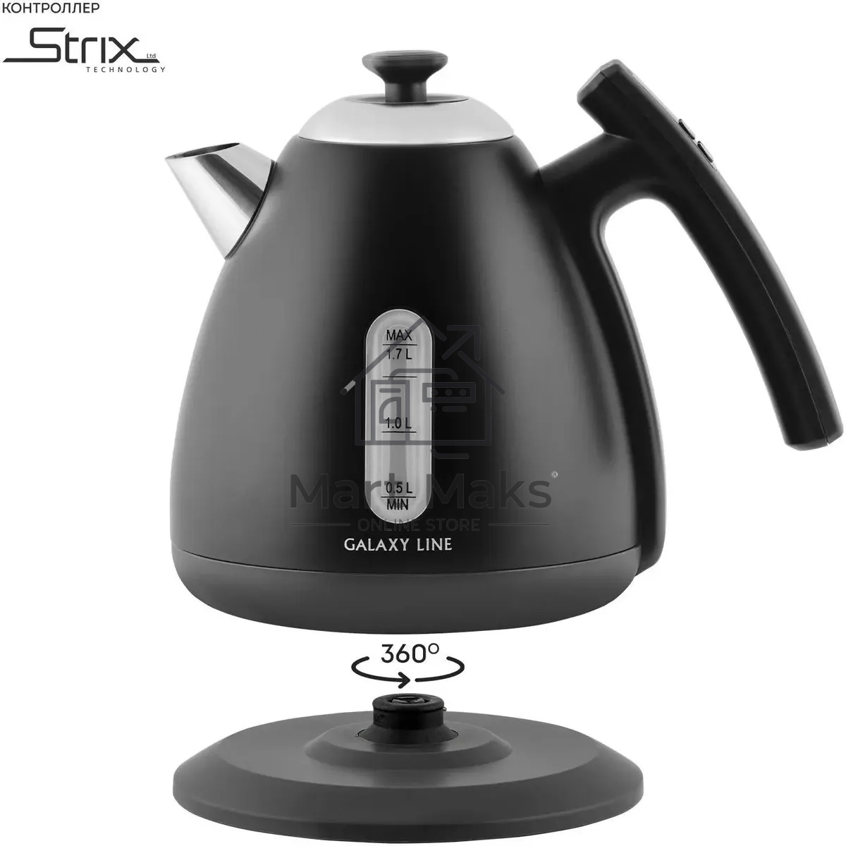 Чайник электрический Galaxy Line GL 0343, черный нефрит, металл, 2200 Вт, 1,7 л