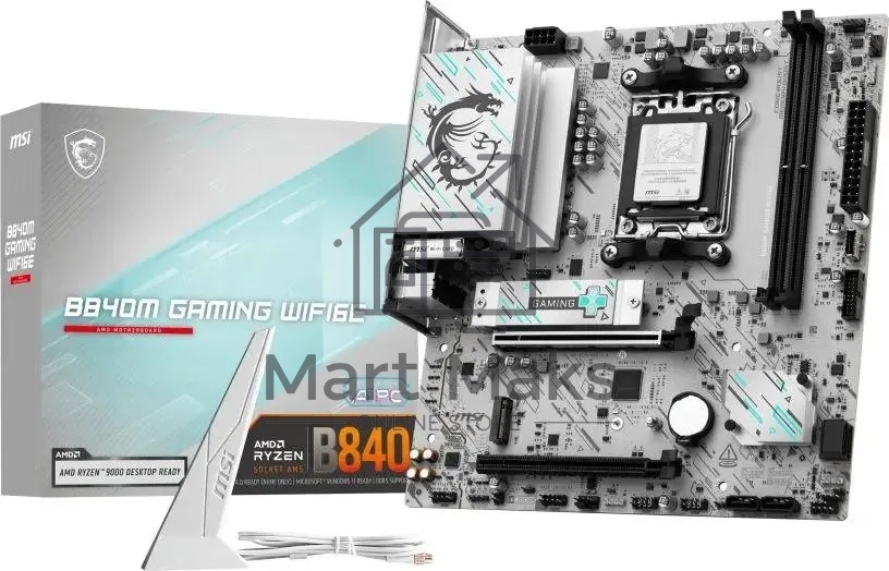 Материнская плата MSI B840M GAMING PLUS WIFI6E, AM5, AMD B840, 4xDDR5, 4xSATA, 2xM.2, 1xPCIe 4.0 x16, 1xPCIe 3.0 x4, 1xHDMI (v2.1), 1xUSB-C 10Gbps, 1xUSB-A 10Gbps, 2xUSB-A 5Gbps, 4xUSB-A 2.0, 1x2.5Gb LAN, Wi-Fi 6E, Bluetooth 5.3, 2x3.5 мм, 7.1, mATX