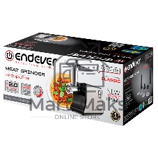Мясорубка электрическая Endever Sigma-115 стальной, 2200 Вт, 2.0 кг/мин, реверс, защита от перегрузки, насадки - 5