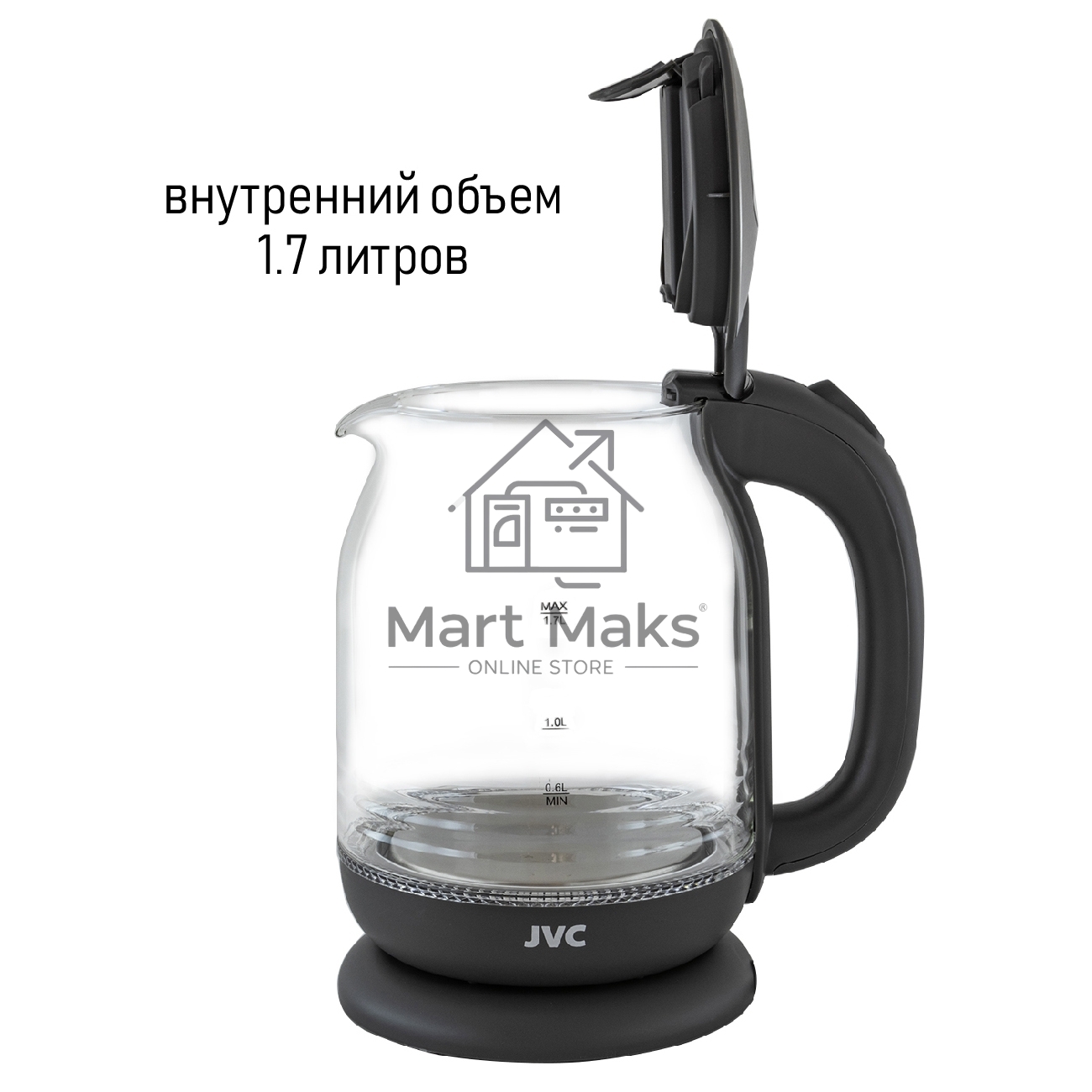 Чайник электрический JVC JK-KE1510 grey, объем 1,7л, максимальная мощность 2200 Вт