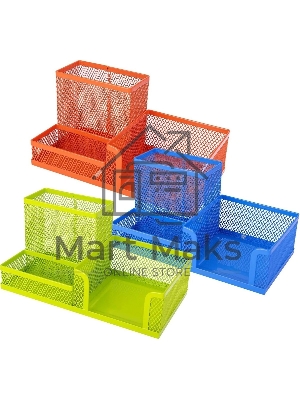 Подставка Deli E9154 3 отделения для письменных принадлежностей, 80x80x90мм, ассорти, металл, сетка