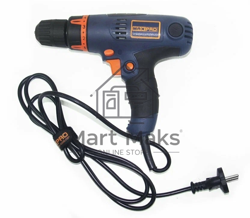 Дрель электрическая MAX-PRO 320 Вт, 0-4200об/мин, быстрозажимной патрон 0,6-6,5мм, 1 кг, резиновые вставки, кор.