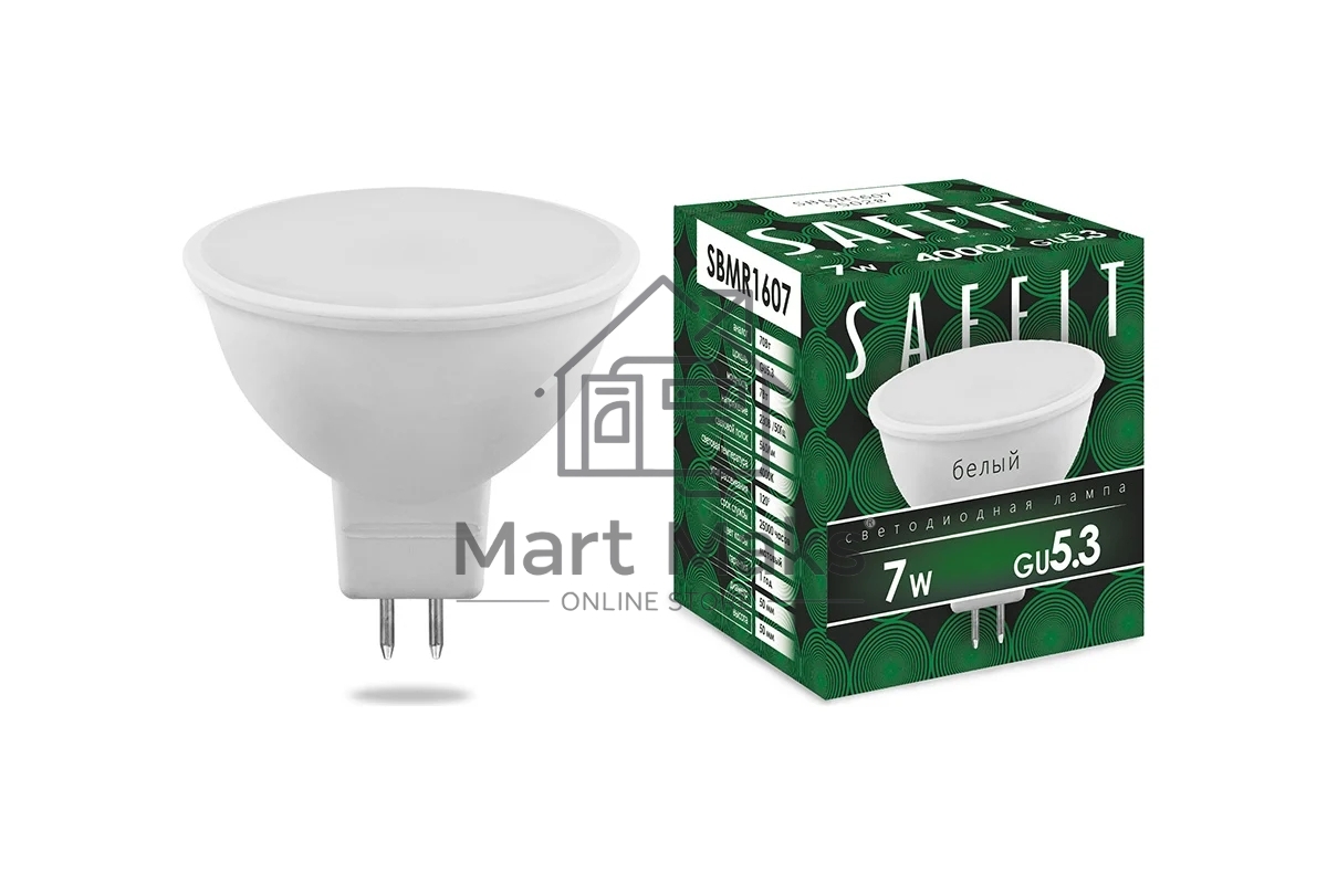 Лампа светодиодная SAFFIT SBMR1607 (55028) 7 вт 230в GU5.3 белый