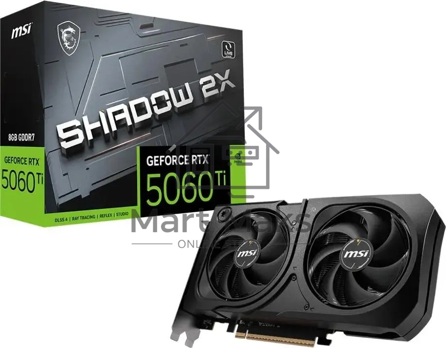 Видеокарта MSI PCI-E 5.0 RTX 5060 Ti 8G SHADOW 2X PLUS NVIDIA GeForce RTX 5060TI 8Gb 128bit GDDR7 2572/28000 HDMIx1 DPx3 HDCP Ret
