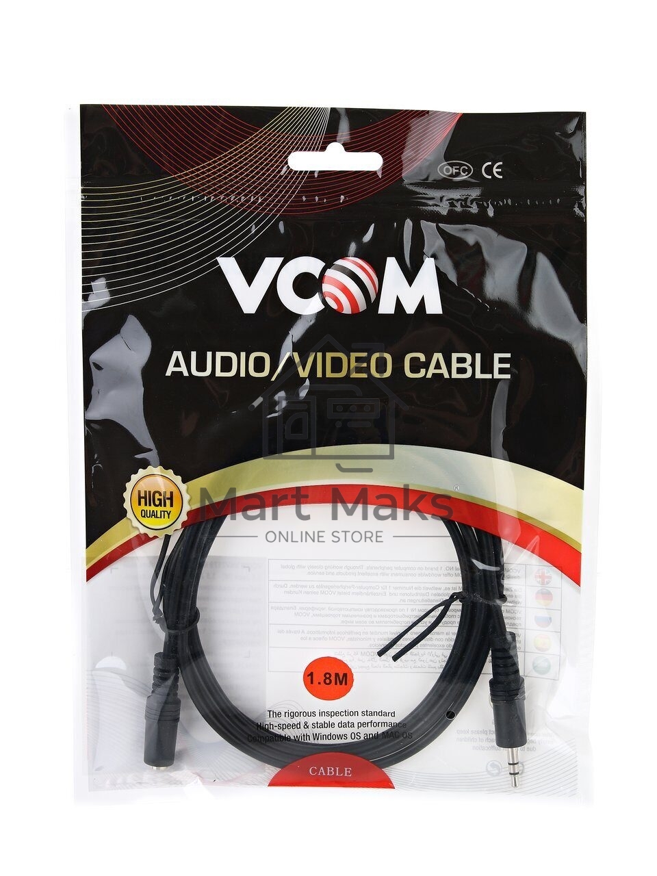 Кабель удлинительный VCOM 3.5 Jack (M) - 3.5 Jack (F), стерео, аудио, 1.8м