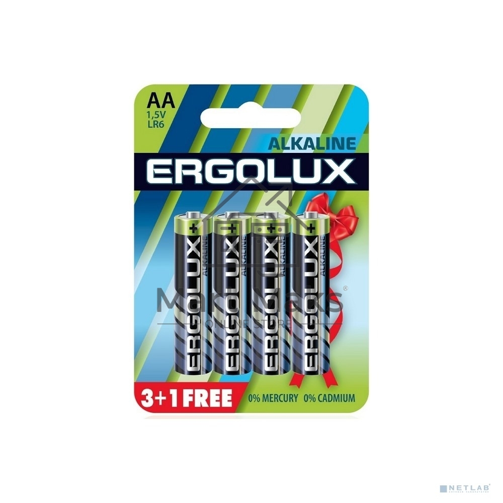 Батарейка Ergolux Alkaline LR6 BL 3+1 (FREE) (LR6 BL3+1, 1.5В) (4 шт. в уп-ке)