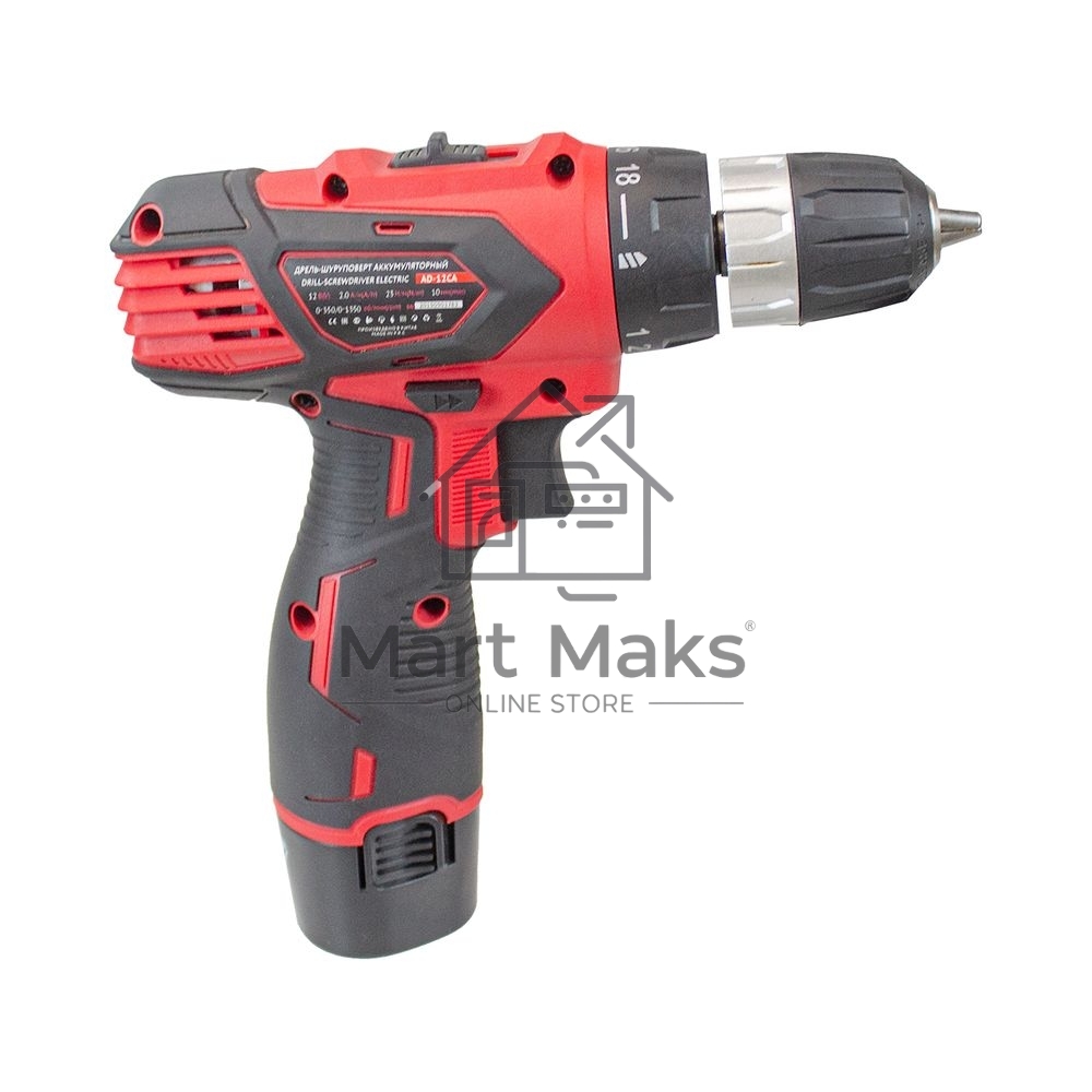 Дрель-шуруповерт аккумуляторная Edon AD-12CA, 12В, 2 АКБ, Кейс