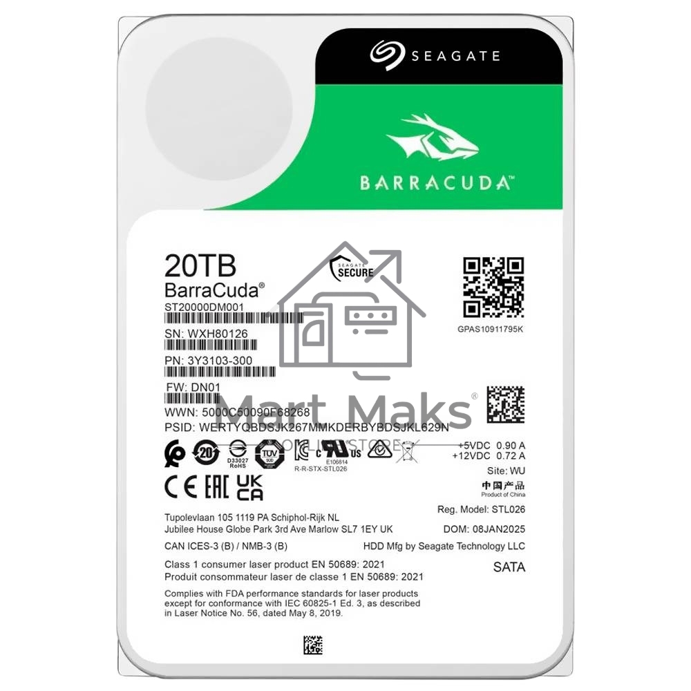 Жесткий диск HDD Seagate BarraCuda 20Tb 7200rpm SATA 512Mb 3.5