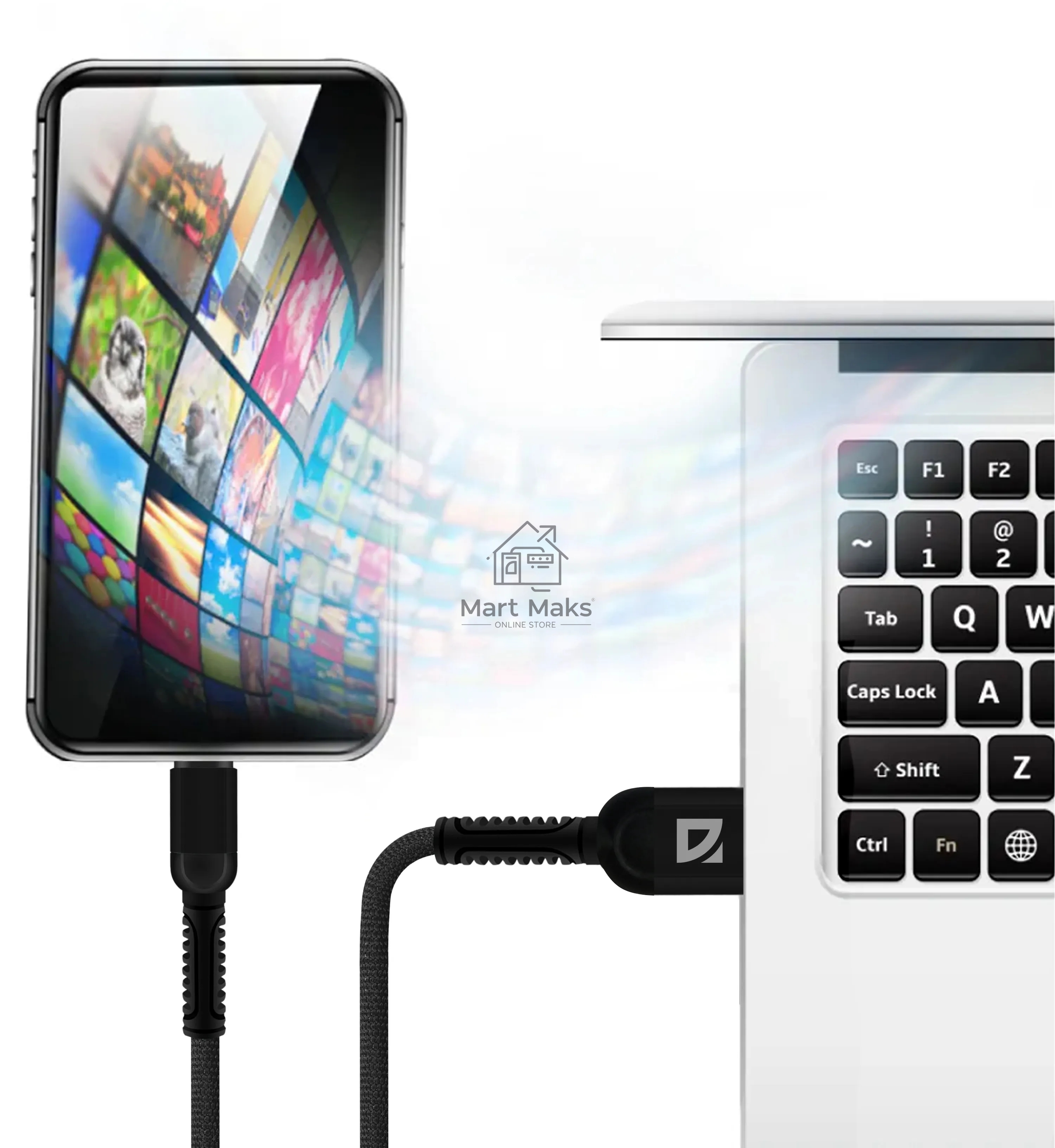 Кабель Defender F167, USB 2.0 (AM) - Type C, 1метр, 2.4А, нейлоновая оплетка, черный.