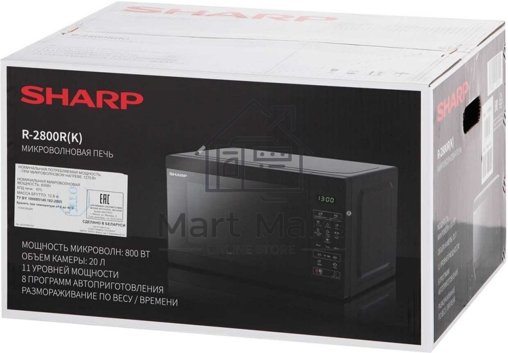 Микроволновая печь Sharp R2800RK черный, 20 л, 800 Вт, переключатели - сенсор