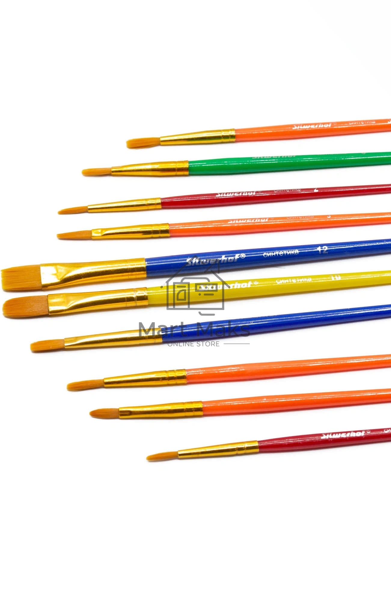 Набор кистей Silwerhof Color (набор 10шт) синтетика круглая №2,3 / плоская №3,6,7,12 / овальная №3,10