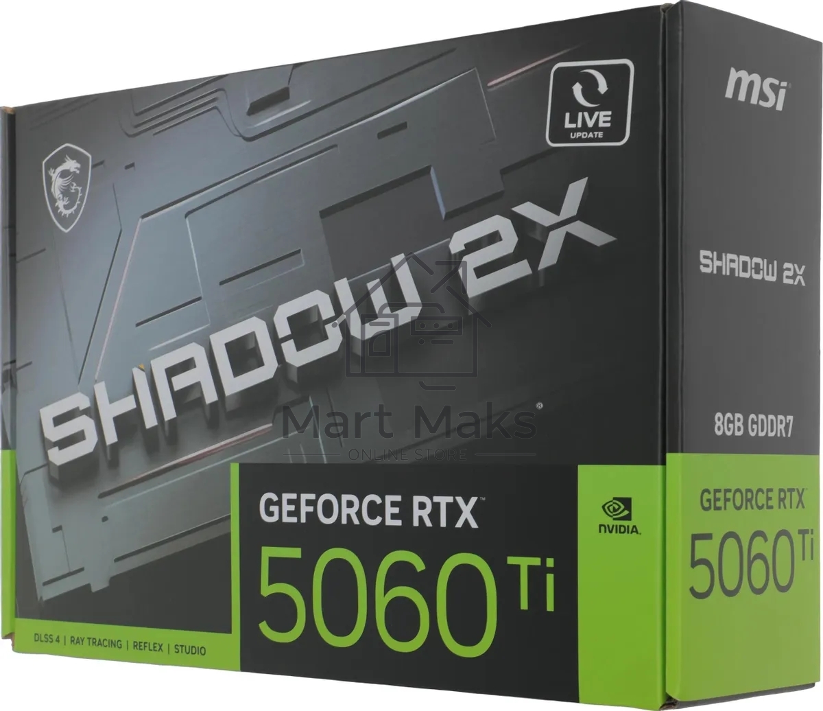 Видеокарта MSI PCI-E 5.0 RTX 5060 Ti 8G SHADOW 2X PLUS NVIDIA GeForce RTX 5060TI 8Gb 128bit GDDR7 2572/28000 HDMIx1 DPx3 HDCP Ret