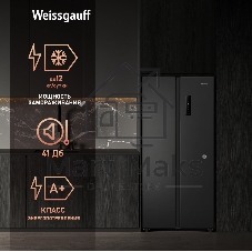 Холодильник Weissgauff WSBS 500 Inverter NoFrost Dark Grey двухкамерный 270/180л морозилка слева, No Frost, Side by Side