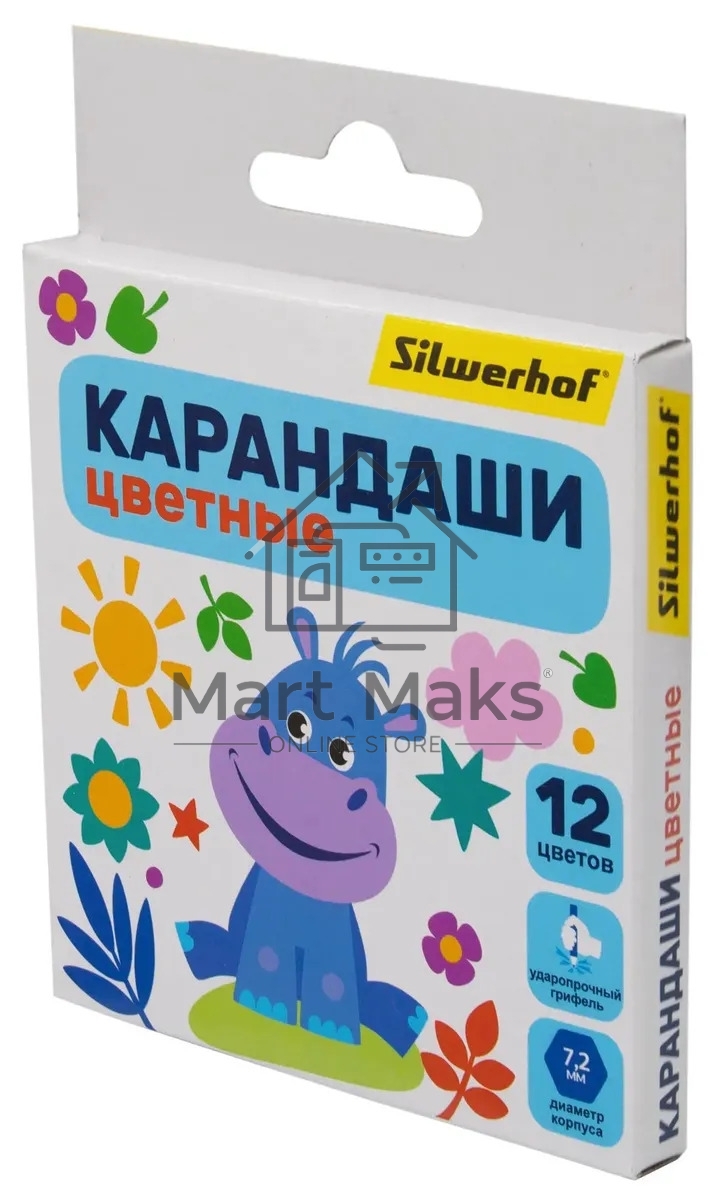 Карандаши цветные Silwerhof Mini Веселые друзья 2.65мм, шестигранный профиль, дерево, ассорти, 12 цветов, коробка с европодвесом